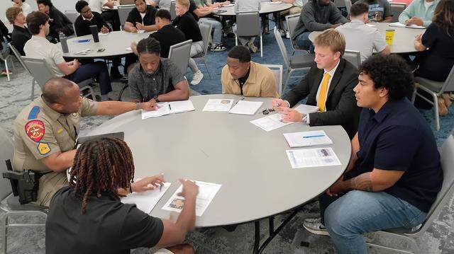 As part of the football mentoring program at Texas Wesleyan University, student-athletes interact and learn from those in a variety of professions.